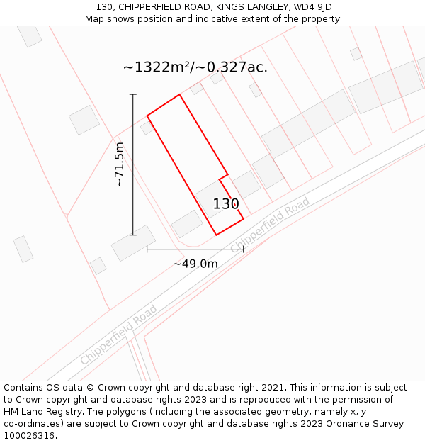 130, CHIPPERFIELD ROAD, KINGS LANGLEY, WD4 9JD: Plot and title map