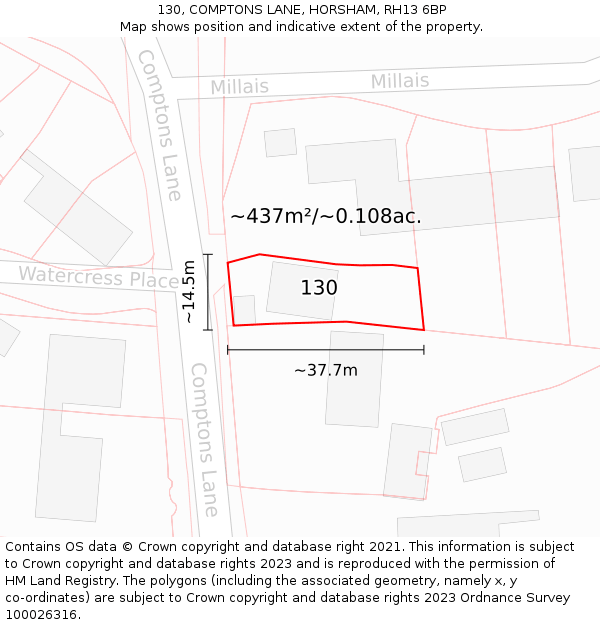 130, COMPTONS LANE, HORSHAM, RH13 6BP: Plot and title map