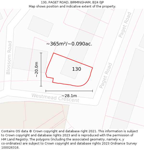 130, PAGET ROAD, BIRMINGHAM, B24 0JP: Plot and title map