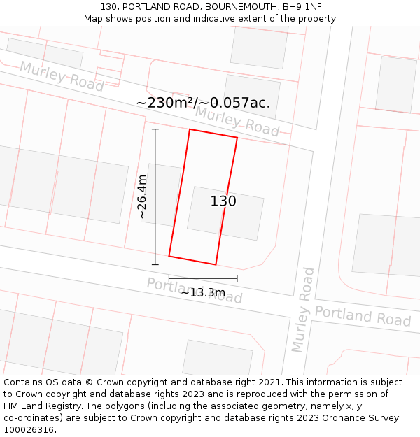 130, PORTLAND ROAD, BOURNEMOUTH, BH9 1NF: Plot and title map