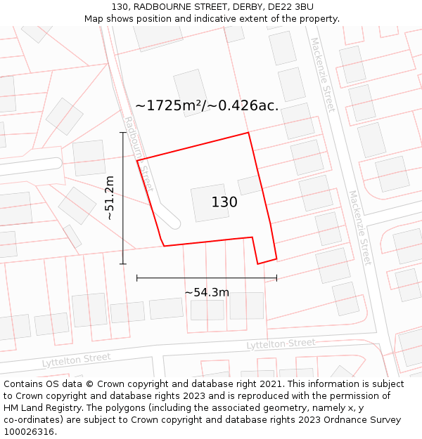 130, RADBOURNE STREET, DERBY, DE22 3BU: Plot and title map