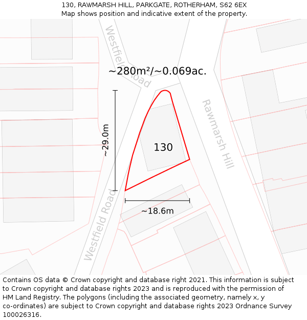 130, RAWMARSH HILL, PARKGATE, ROTHERHAM, S62 6EX: Plot and title map