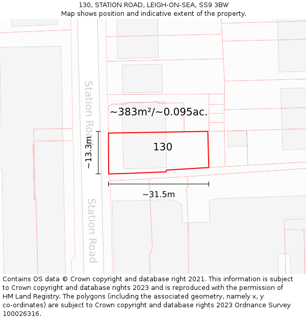 130, STATION ROAD, LEIGH-ON-SEA, SS9 3BW: Plot and title map