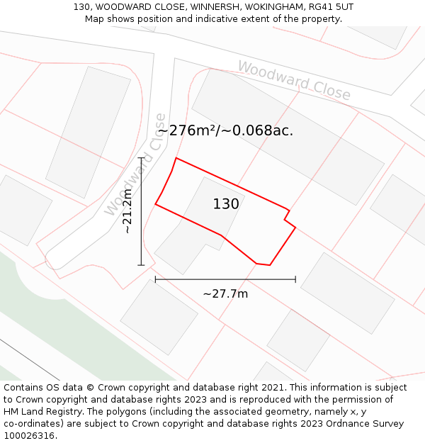 130, WOODWARD CLOSE, WINNERSH, WOKINGHAM, RG41 5UT: Plot and title map