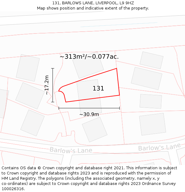 131, BARLOWS LANE, LIVERPOOL, L9 9HZ: Plot and title map