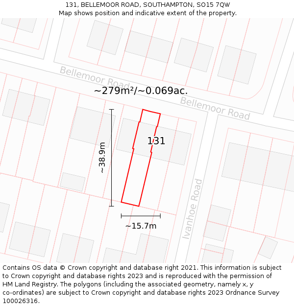 131, BELLEMOOR ROAD, SOUTHAMPTON, SO15 7QW: Plot and title map