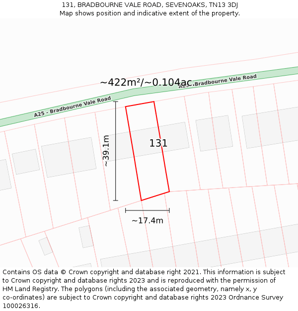 131, BRADBOURNE VALE ROAD, SEVENOAKS, TN13 3DJ: Plot and title map