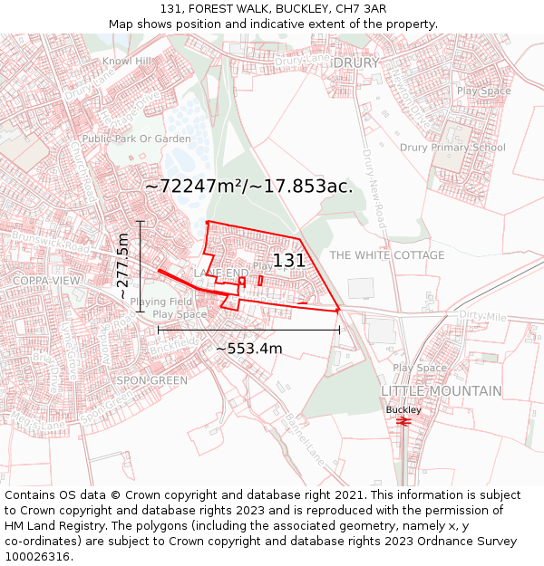 131, FOREST WALK, BUCKLEY, CH7 3AR: Plot and title map