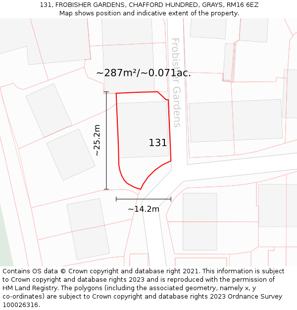 131, FROBISHER GARDENS, CHAFFORD HUNDRED, GRAYS, RM16 6EZ: Plot and title map