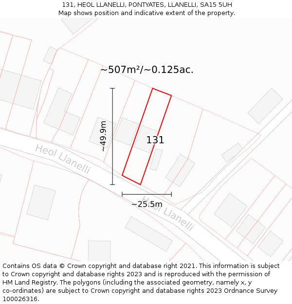 131, HEOL LLANELLI, PONTYATES, LLANELLI, SA15 5UH: Plot and title map