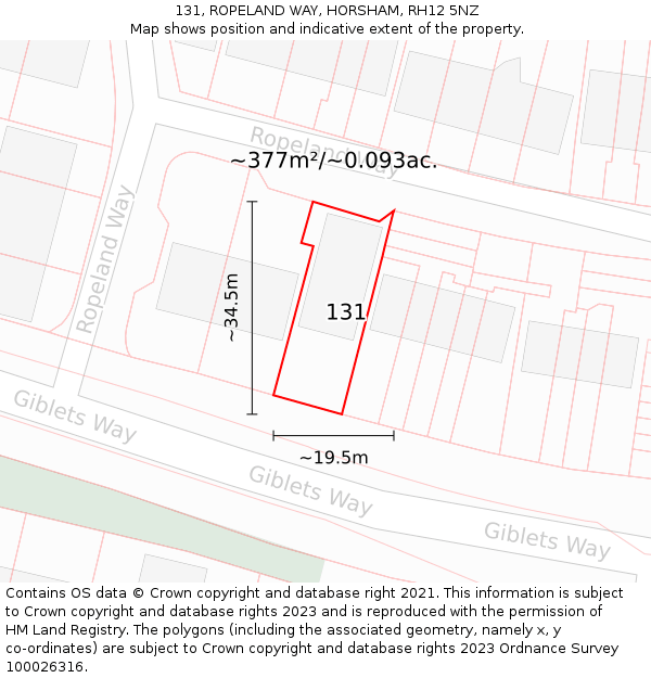 131, ROPELAND WAY, HORSHAM, RH12 5NZ: Plot and title map