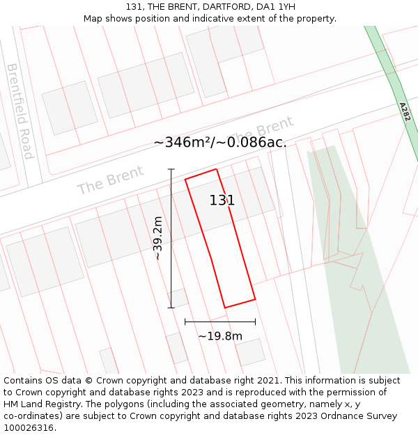 131, THE BRENT, DARTFORD, DA1 1YH: Plot and title map