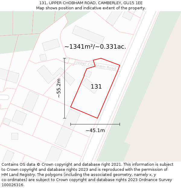 131, UPPER CHOBHAM ROAD, CAMBERLEY, GU15 1EE: Plot and title map