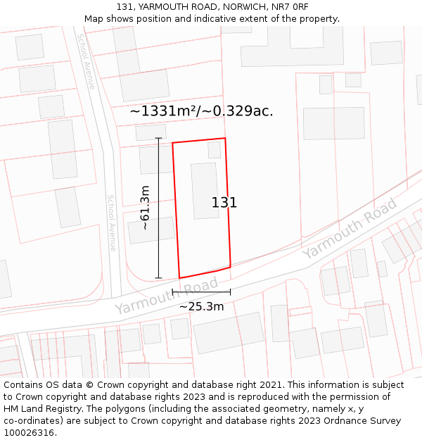 131, YARMOUTH ROAD, NORWICH, NR7 0RF: Plot and title map