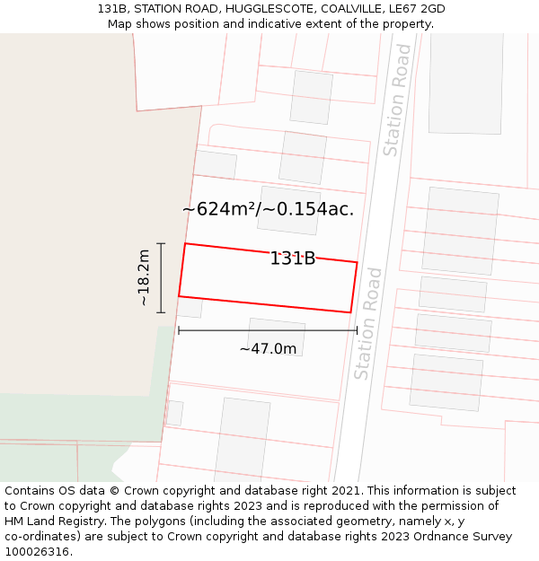 131B, STATION ROAD, HUGGLESCOTE, COALVILLE, LE67 2GD: Plot and title map