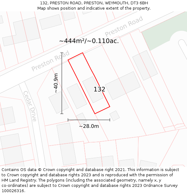 132, PRESTON ROAD, PRESTON, WEYMOUTH, DT3 6BH: Plot and title map