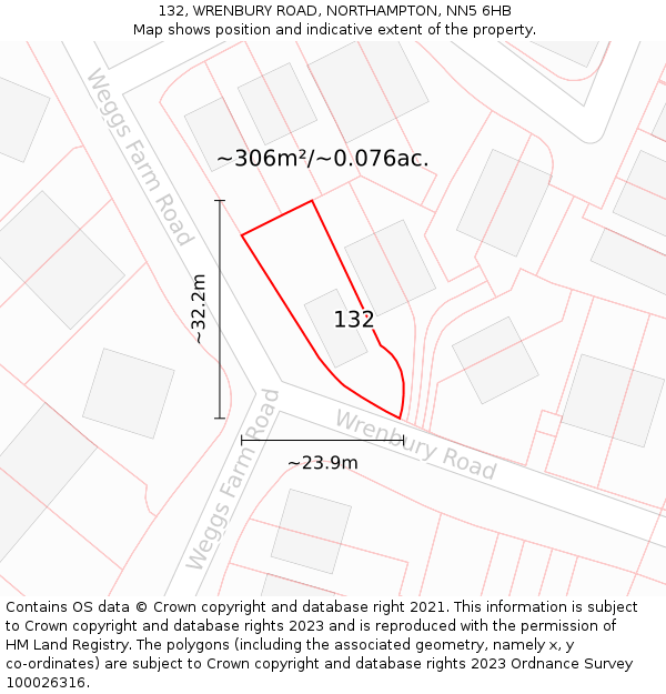 132, WRENBURY ROAD, NORTHAMPTON, NN5 6HB: Plot and title map