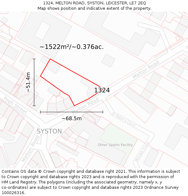 1324, MELTON ROAD, SYSTON, LEICESTER, LE7 2EQ: Plot and title map