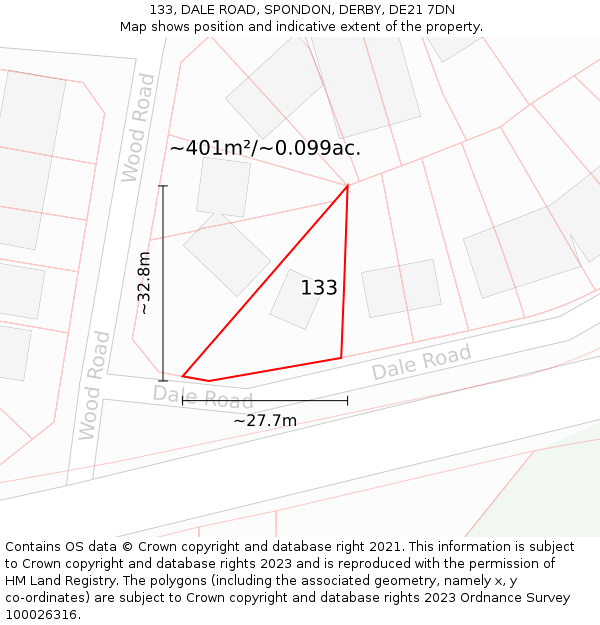 133, DALE ROAD, SPONDON, DERBY, DE21 7DN: Plot and title map