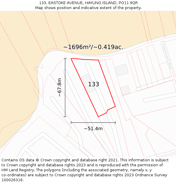 133, EASTOKE AVENUE, HAYLING ISLAND, PO11 9QR: Plot and title map