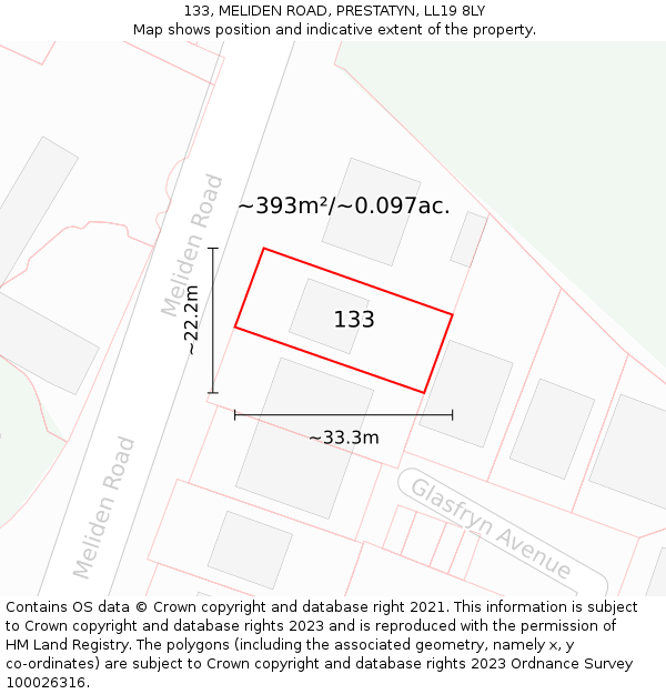 133, MELIDEN ROAD, PRESTATYN, LL19 8LY: Plot and title map