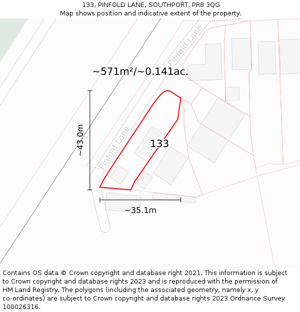 133, PINFOLD LANE, SOUTHPORT, PR8 3QG: Plot and title map