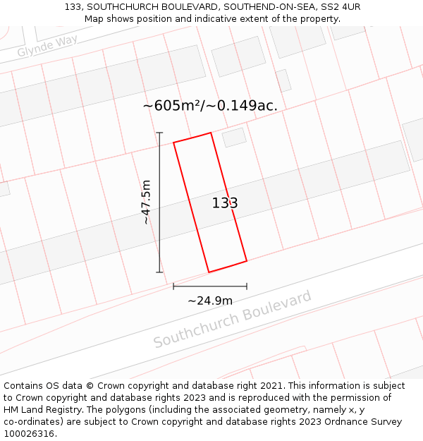 133, SOUTHCHURCH BOULEVARD, SOUTHEND-ON-SEA, SS2 4UR: Plot and title map