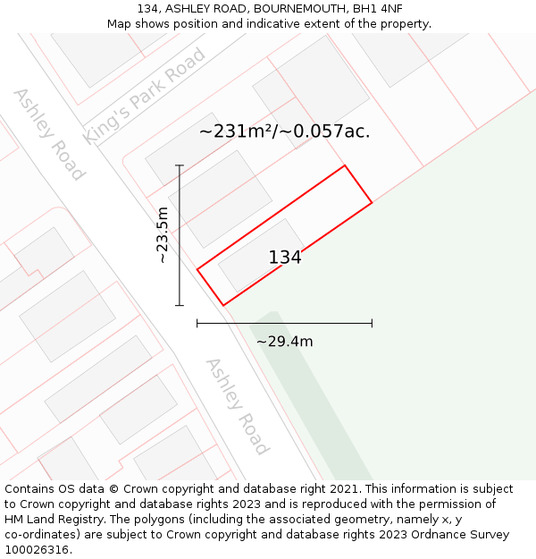 134, ASHLEY ROAD, BOURNEMOUTH, BH1 4NF: Plot and title map