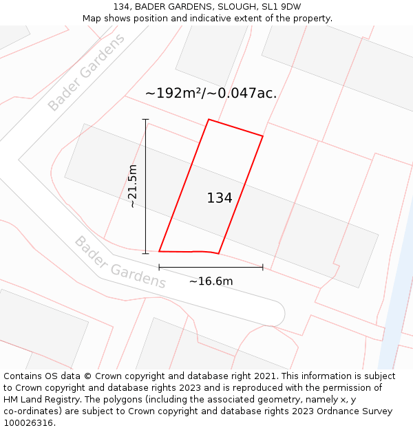 134, BADER GARDENS, SLOUGH, SL1 9DW: Plot and title map