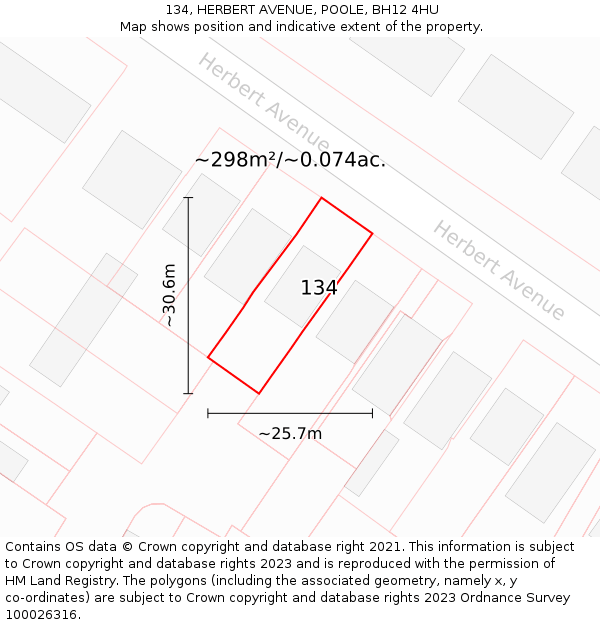 134, HERBERT AVENUE, POOLE, BH12 4HU: Plot and title map