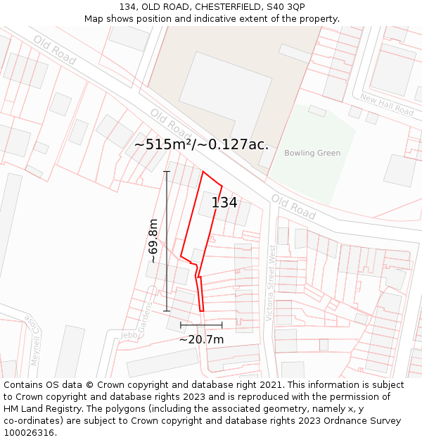 134, OLD ROAD, CHESTERFIELD, S40 3QP: Plot and title map