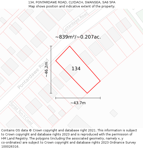 134, PONTARDAWE ROAD, CLYDACH, SWANSEA, SA6 5PA: Plot and title map