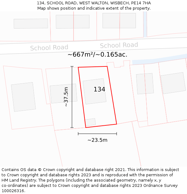 134, SCHOOL ROAD, WEST WALTON, WISBECH, PE14 7HA: Plot and title map