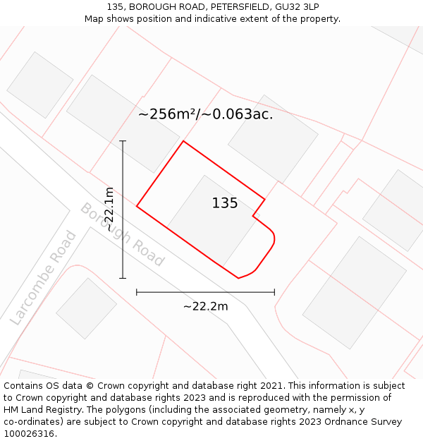 135, BOROUGH ROAD, PETERSFIELD, GU32 3LP: Plot and title map