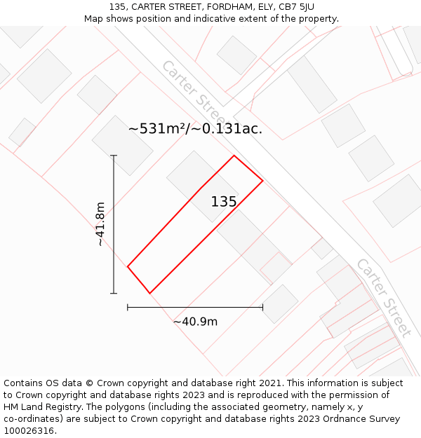 135, CARTER STREET, FORDHAM, ELY, CB7 5JU: Plot and title map