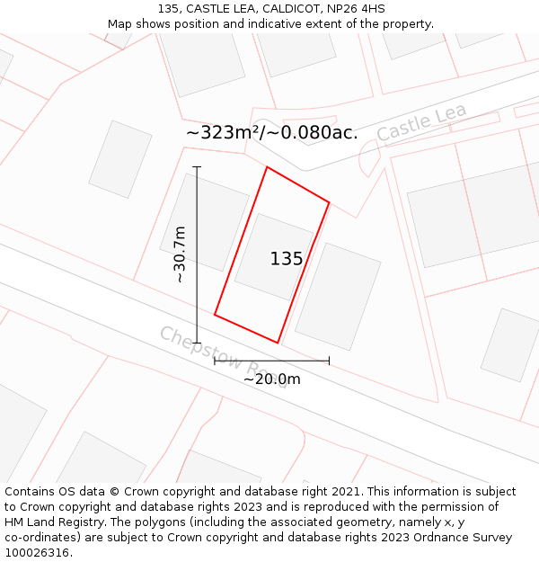 135, CASTLE LEA, CALDICOT, NP26 4HS: Plot and title map