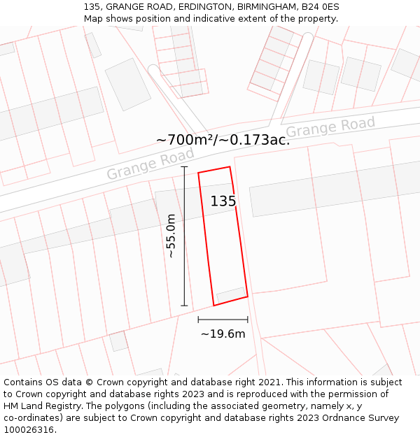 135, GRANGE ROAD, ERDINGTON, BIRMINGHAM, B24 0ES: Plot and title map