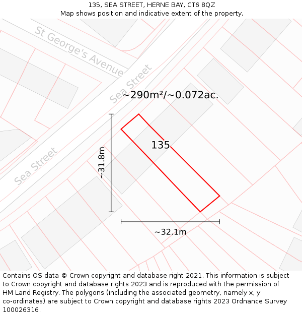 135, SEA STREET, HERNE BAY, CT6 8QZ: Plot and title map