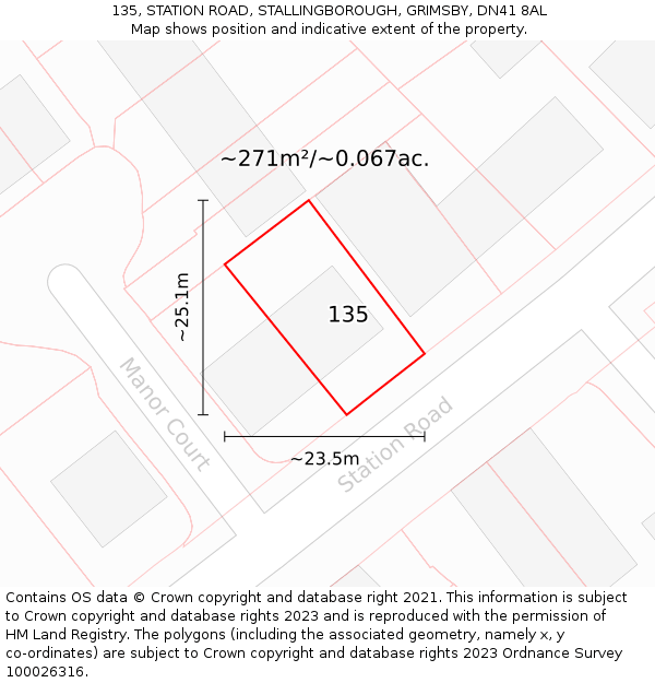 135, STATION ROAD, STALLINGBOROUGH, GRIMSBY, DN41 8AL: Plot and title map