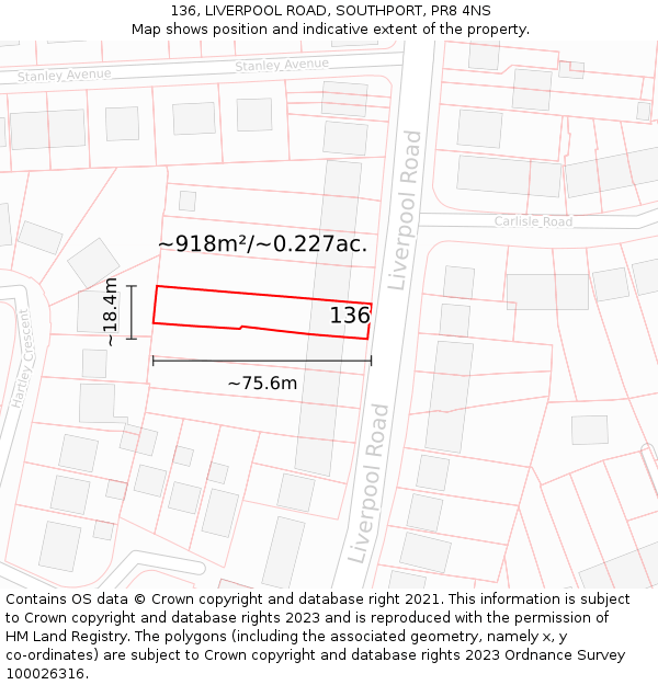 136, LIVERPOOL ROAD, SOUTHPORT, PR8 4NS: Plot and title map