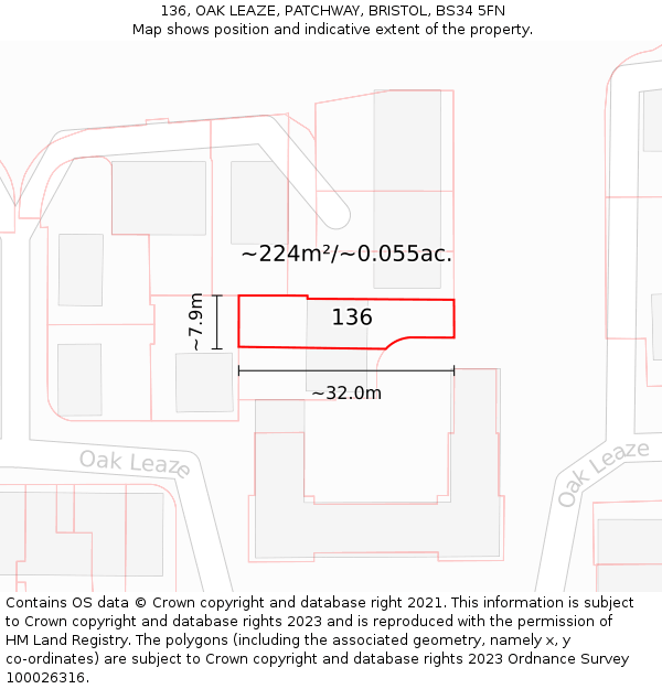 136, OAK LEAZE, PATCHWAY, BRISTOL, BS34 5FN: Plot and title map