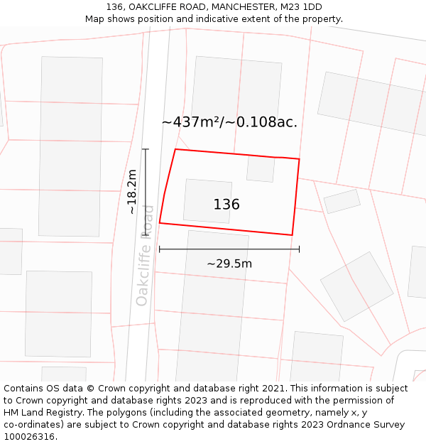 136, OAKCLIFFE ROAD, MANCHESTER, M23 1DD: Plot and title map