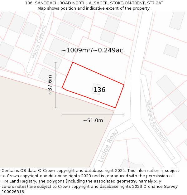 136, SANDBACH ROAD NORTH, ALSAGER, STOKE-ON-TRENT, ST7 2AT: Plot and title map