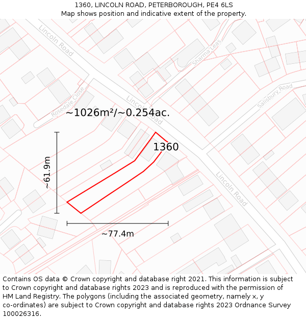 1360, LINCOLN ROAD, PETERBOROUGH, PE4 6LS: Plot and title map