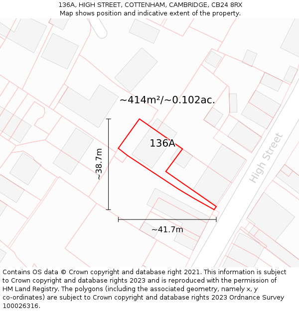 136A, HIGH STREET, COTTENHAM, CAMBRIDGE, CB24 8RX: Plot and title map