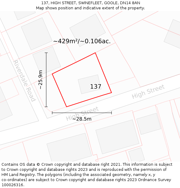 137, HIGH STREET, SWINEFLEET, GOOLE, DN14 8AN: Plot and title map