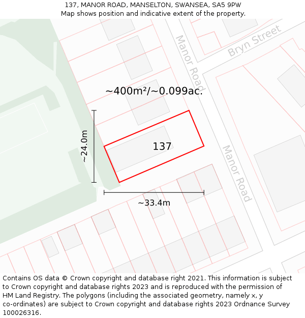 137, MANOR ROAD, MANSELTON, SWANSEA, SA5 9PW: Plot and title map