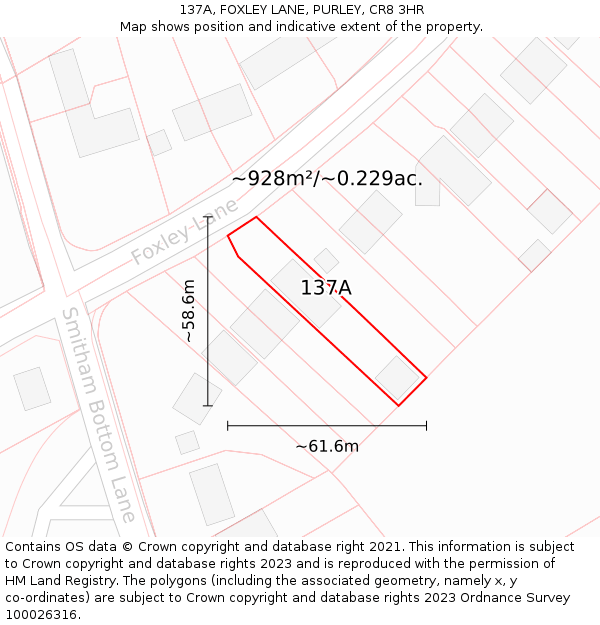 137A, FOXLEY LANE, PURLEY, CR8 3HR: Plot and title map