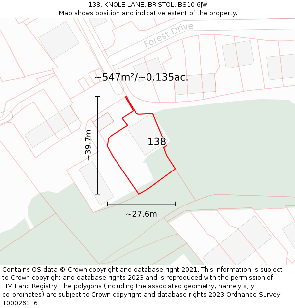 138, KNOLE LANE, BRISTOL, BS10 6JW: Plot and title map