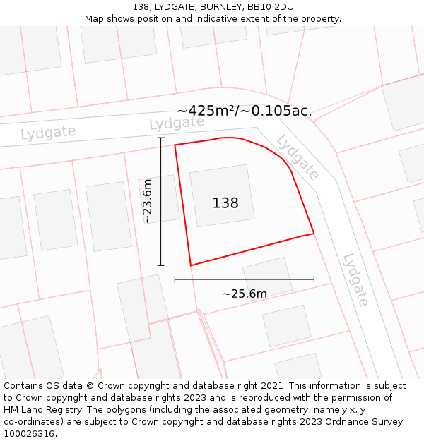 138, LYDGATE, BURNLEY, BB10 2DU: Plot and title map